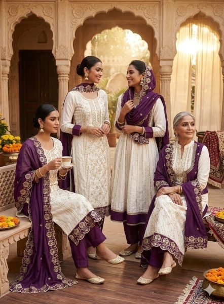 Graceful Wine White Premium Embroidered Vichitra Silk Suit for Modern Women Color Set Matching Dress Material Wholesale