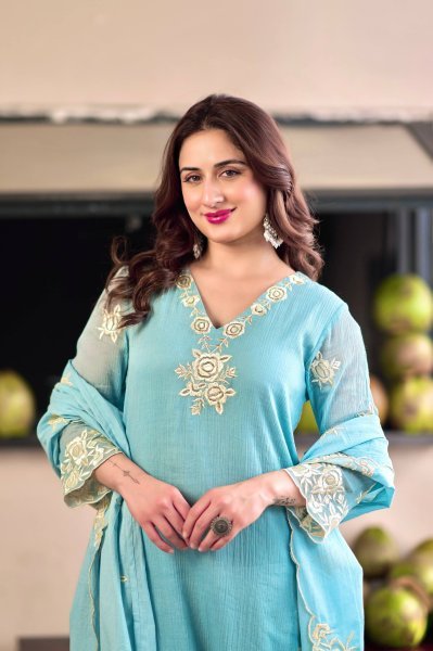 Graceful Women's Chinon Suit Set with Premium Embroidery and Soft Micro Full Inner For Wholesalers  Embroidery Kurtis 