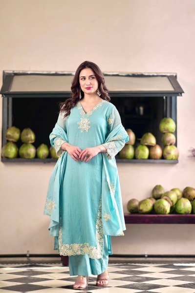 Graceful Women's Chinon Suit Set with Premium Embroidery and Soft Micro Full Inner For Wholesalers  Embroidery Kurtis 