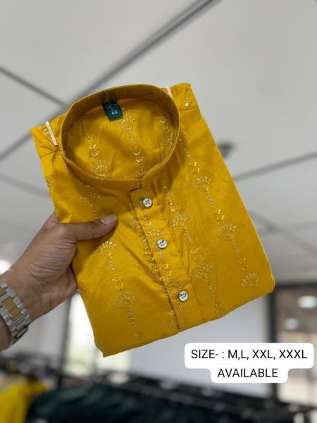 Graceful Yellow Designer Kurta Pajama Set with Classic Embroidery and Modern Finish Kurta Pajama Wholesale