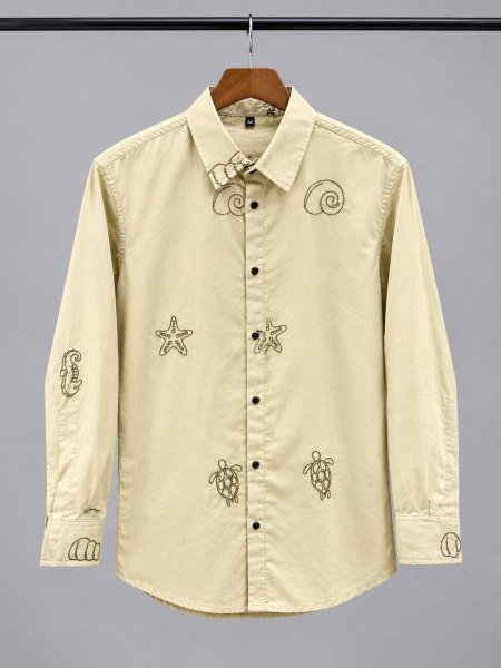 Graceful Yellow Men Cotton Shirt with Embroidery Work for Office Wear Mens Shirt