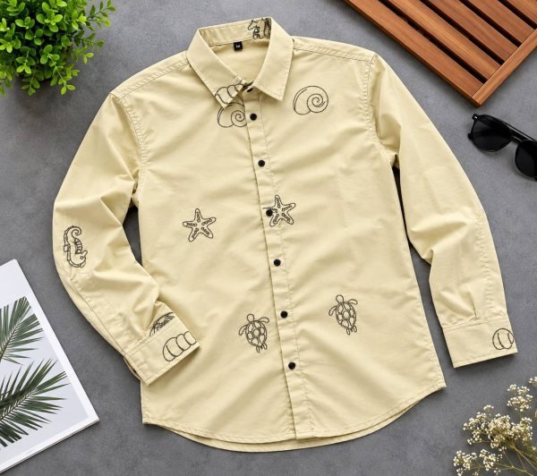 Graceful Yellow Men Cotton Shirt with Embroidery Work for Office Wear Mens Shirt