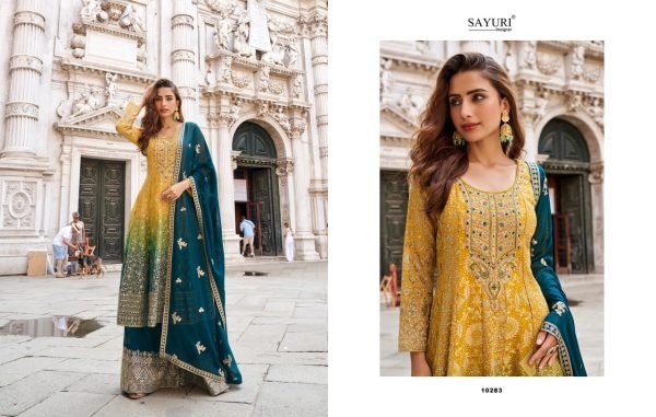 Graceful Yellow Rama Heavy Georgette Printed Top Palazzo Set with Embroidery Work Designer Plazzo Salwar Suits Wholesale