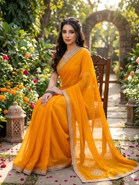 Graceful Yellow Siroski Work Saree for Women Trending Collection Sarees 