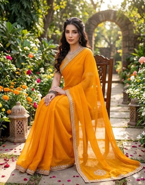 Graceful Yellow Siroski Work Saree for Women Trending Collection Silk Sarees Wholesale