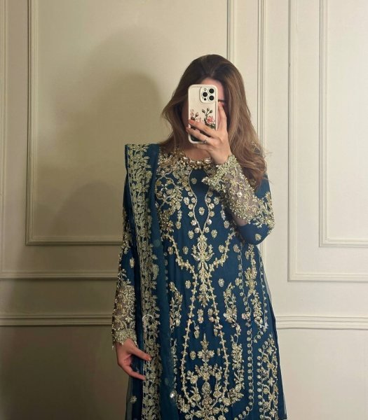 Grand Blue Heavy Faux Georgette Embroidered Palazzo Suit Collection for Special Occasions and Celebrations Ready To Wear Collection