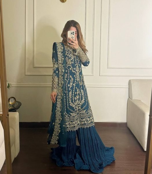 Grand Blue Heavy Faux Georgette Embroidered Palazzo Suit Collection for Special Occasions and Celebrations Ready To Wear Collection