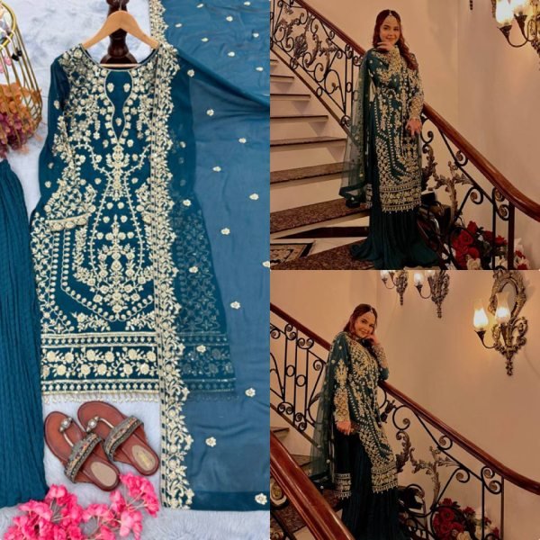 Grand Blue Heavy Faux Georgette Embroidered Palazzo Suit Collection for Special Occasions and Celebrations Ready To Wear Collection