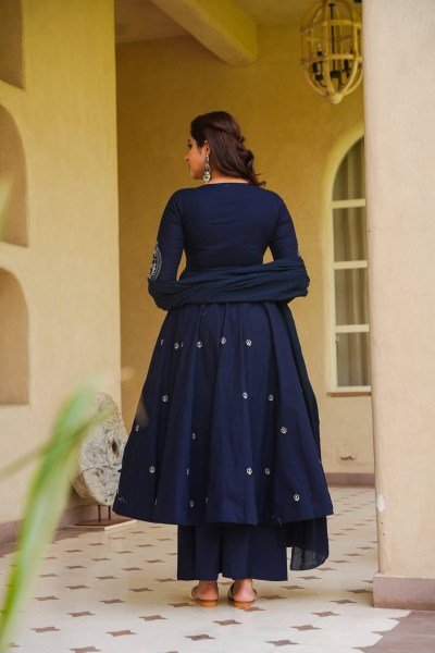 Grand Occasion  Blue Heavy Roman Silk Anarkali Suit with Rich Embroidery Work Ready To Wear Collection
