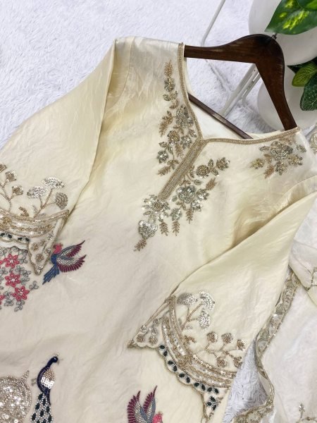 Designer Fendy  White Palazzo Suit with Beads & Sequence Embroidery Work Ready To Wear Collection