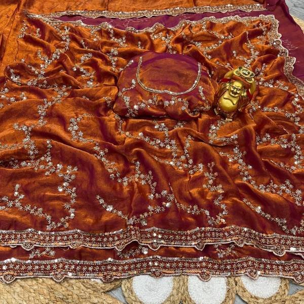 Grand Party Wear Space Silk Saree with Gold Beads and Cutdana Handwork At Wholesale Rates Silk Sarees Wholesale