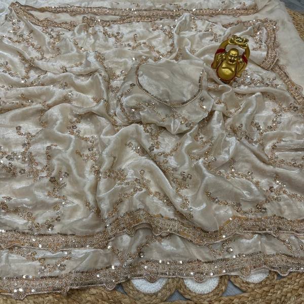 Grand Party Wear Space Silk Saree with Gold Beads and Cutdana Handwork At Wholesale Rates Silk Sarees Wholesale