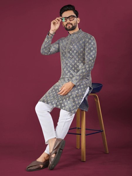 Gray Chikankari Kurta Pajama Set Wedding and Festive Wear for Men Kurta Pajama Wholesale