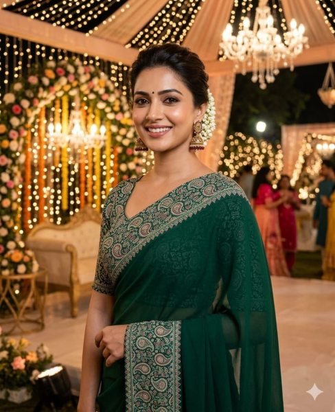 Green Ajrakh Gajji Silk Saree for Women Lightweight Designer Wear Silk Sarees Wholesale