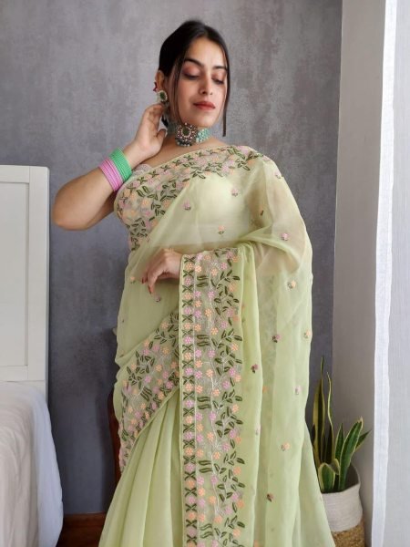Green Art Silk Saree with zari Embroidery Ideal for Rakhi and Family Functions Embroidery Sarees Wholesale