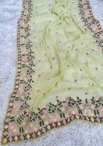 Green Art Silk Saree with zari Embroidery Ideal for Rakhi and Family Functions Embroidery Sarees Wholesale