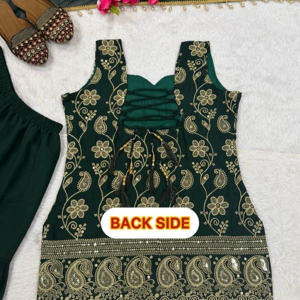 Green Blooming Faux Georgette Sharara Suit with Heavy Embroidery Sequence Work Ready To Wear Collection
