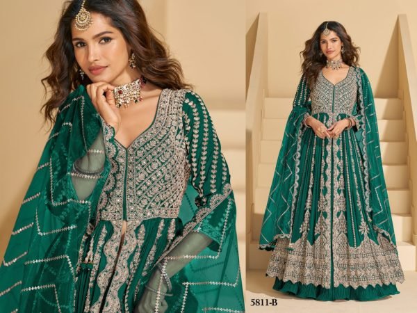Green Color Eid Special Heavy Real Chinon Anarkali Lehenga Suit with Full Sequence Work In Best Price Anarakali Gown Wholesale