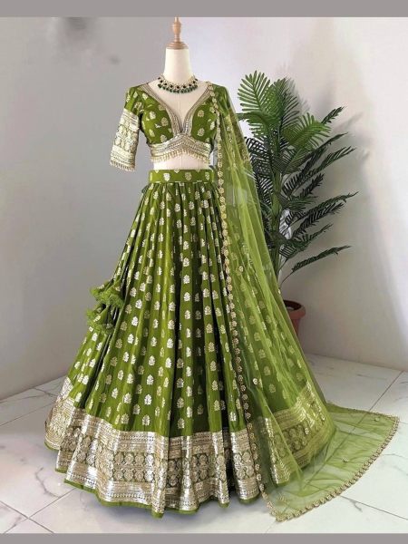  Green color Georgette Embroidery Sequence Work    lehenga wholesale 