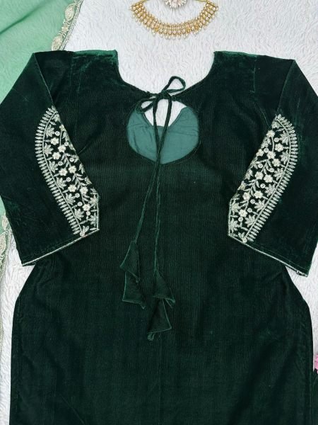 Green Color Velvet Thread Work Suits  Ready To Wear Collection