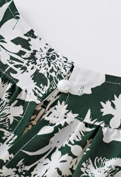 Green Emerald Bloom Linen Cotton Halter Neck Maxi Dress for Resort Wear Western Ladies Top Wholesale