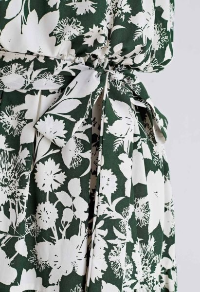 Green Emerald Bloom Linen Cotton Halter Neck Maxi Dress for Resort Wear Western Ladies Top Wholesale
