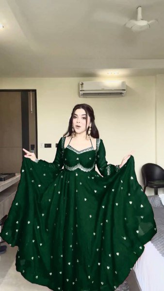 Green Festival Wear Georgette  Anarkali with Matching Pant and Dupatta for Reseller Ready To Wear Collection