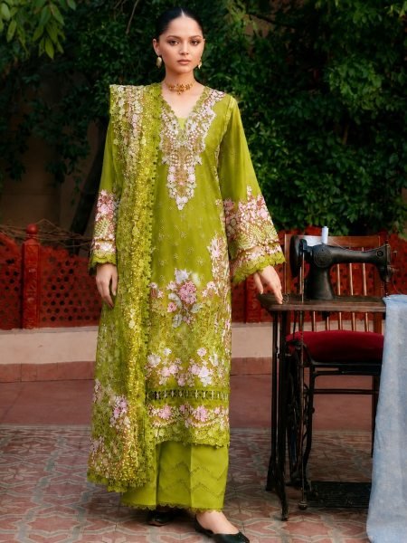 Green Festive Collection Cotton Suit with Heavy Embroidery and Elegant Printed Dupatta Salwar Kameez