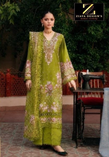 Green Festive Collection Cotton Suit with Heavy Embroidery and Elegant Printed Dupatta Pakistani Suits Wholesale