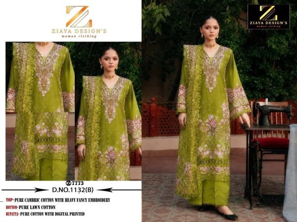 Green Festive Collection Cotton Suit with Heavy Embroidery and Elegant Printed Dupatta Pakistani Suits Wholesale