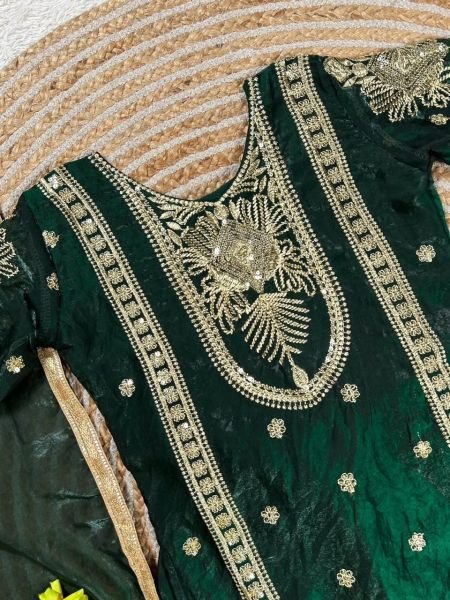 Green Festive Fendy Silk Kids Palazzo Set with Elegant Dupatta Girls Wear