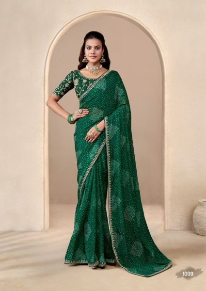 Green Georgette Bandhani Saree with Fancy Border Perfect at Wholesale Price Georgette Sarees Wholesale