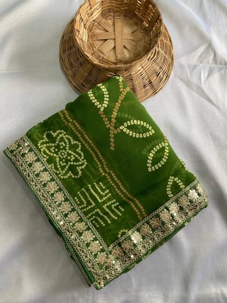 Green Georgette Bandhej Saree with Designer Lace Festive Edition Bandhej Sarees Wholesale