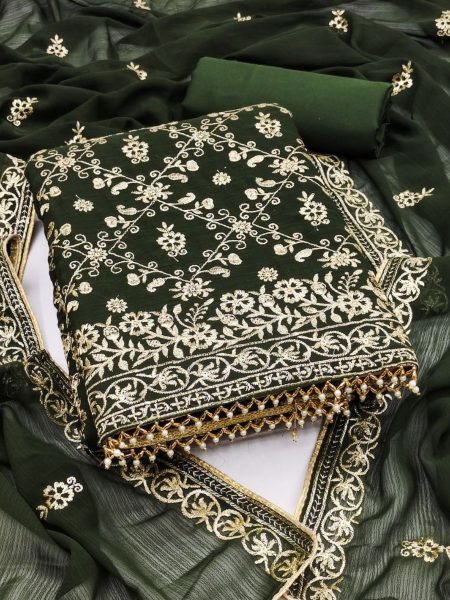 Green Georgette Multi Sequence Work Semi-Stitched Suit with Dupatta Cultural Wear Dress Material 