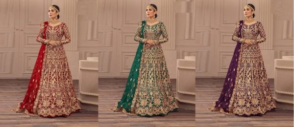 Green Heavy Butterfly Net Bridal Gown with Golden Zari and Stone Work  Anarakali Gown Wholesale