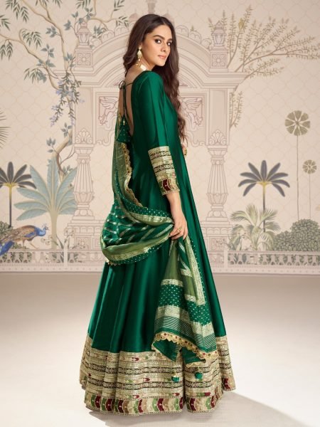 Green Heavy Vichitra Silk Gown Collection with Banarasi Dupatta and Rich Embroidery Anarakali Gown Wholesale