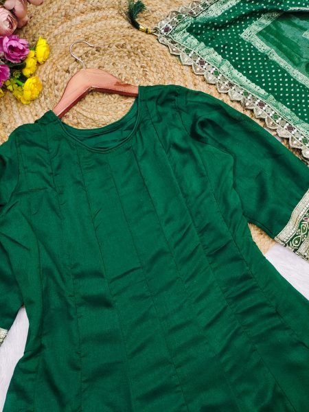 Green Heavy Vichitra Silk Gown Collection with Banarasi Dupatta and Rich Embroidery Anarakali Gown Wholesale