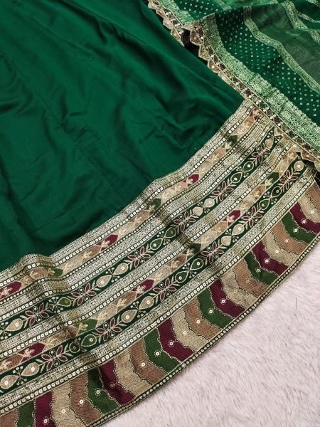 Green Heavy Vichitra Silk Gown Collection with Banarasi Dupatta and Rich Embroidery Anarakali Gown Wholesale