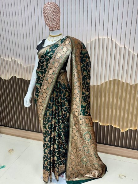 Green Lichi Silk Wedding Saree With Anmol zari Butti Rich Traditional Look Banarasi Saree Wholesale