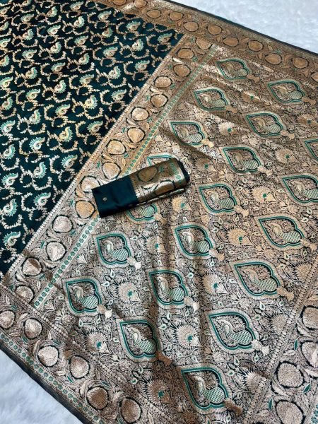 Green Lichi Silk Wedding Saree With Anmol zari Butti Rich Traditional Look Banarasi Saree Wholesale