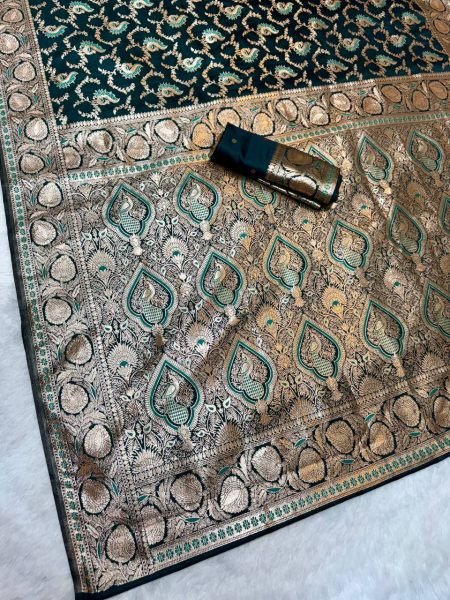 Green Lichi Silk Wedding Saree With Anmol zari Butti Rich Traditional Look Banarasi Saree Wholesale