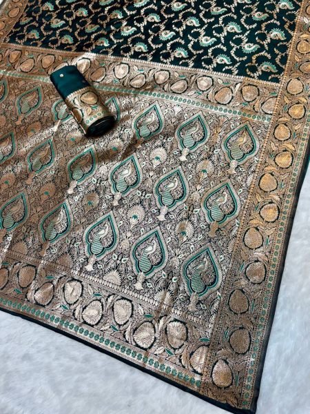 Green Lichi Silk Wedding Saree With Anmol zari Butti Rich Traditional Look Banarasi Saree Wholesale