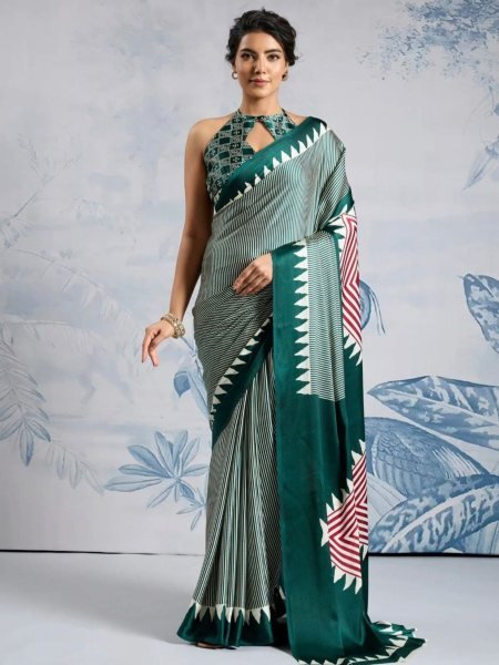 Green Lightweight Printed Saree for Women Casual Wear Collection
