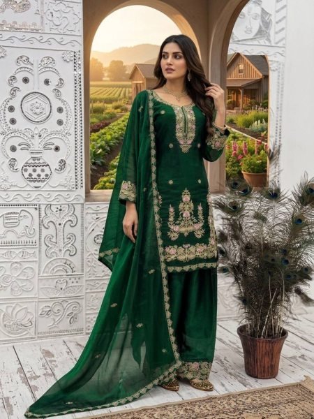 Green New Designer Collection In GMY Silk Farshi Salwar Kurta Set Ready To Wear Suit