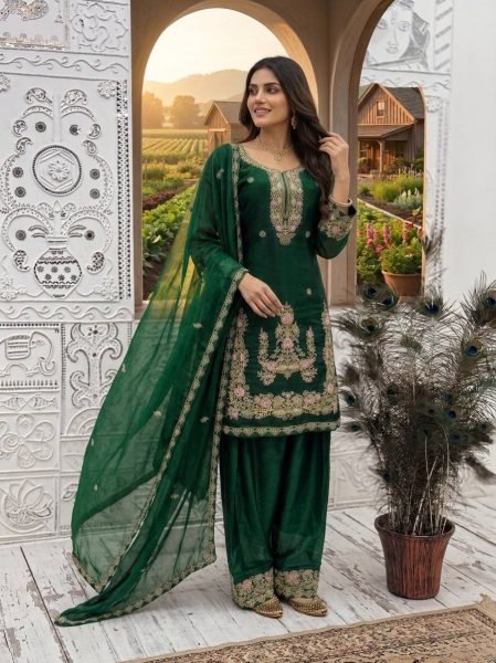 Green New Designer Collection In GMY Silk Farshi Salwar Kurta Set Ready To Wear Collection
