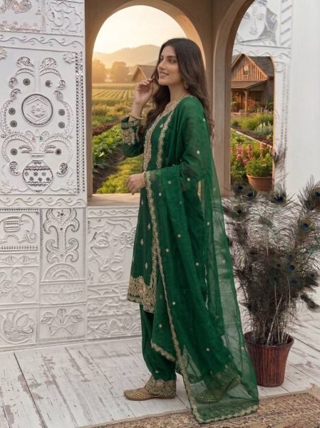 Green New Designer Collection In GMY Silk Farshi Salwar Kurta Set Ready To Wear Collection