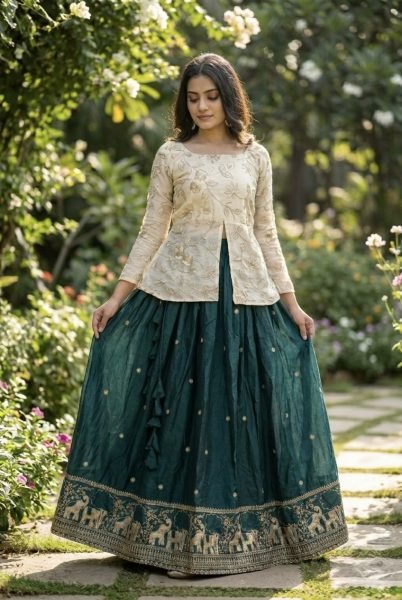 Green OffWhite Fendy Silk Lehenga Collection for Boutique and Reseller Buyers Ready To Wear Collection