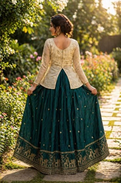 Green OffWhite Fendy Silk Lehenga Collection for Boutique and Reseller Buyers Ready To Wear Collection