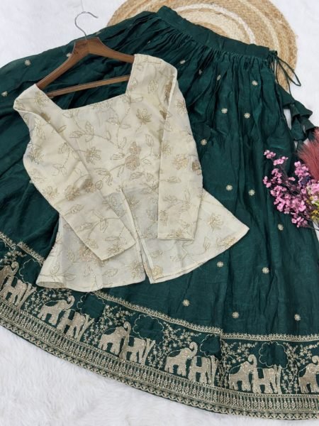 Green OffWhite Fendy Silk Lehenga Collection for Boutique and Reseller Buyers Ready To Wear Collection