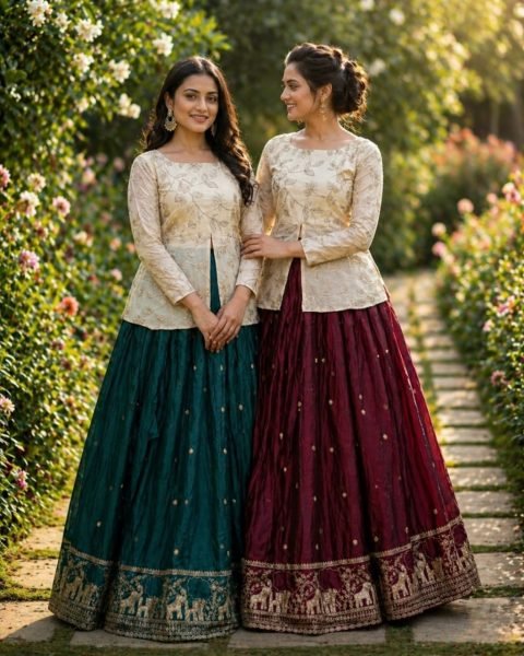 Green OffWhite Fendy Silk Lehenga Collection for Boutique and Reseller Buyers Ready To Wear Collection